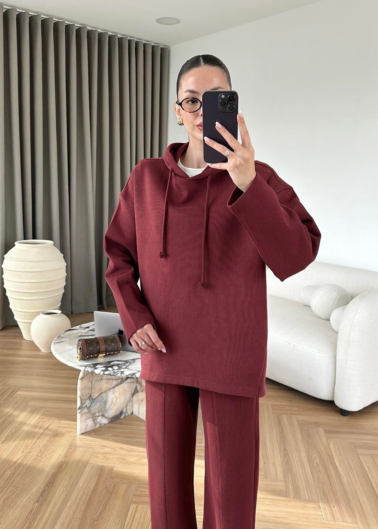 Arkası Uzun Sweat Takım BORDO