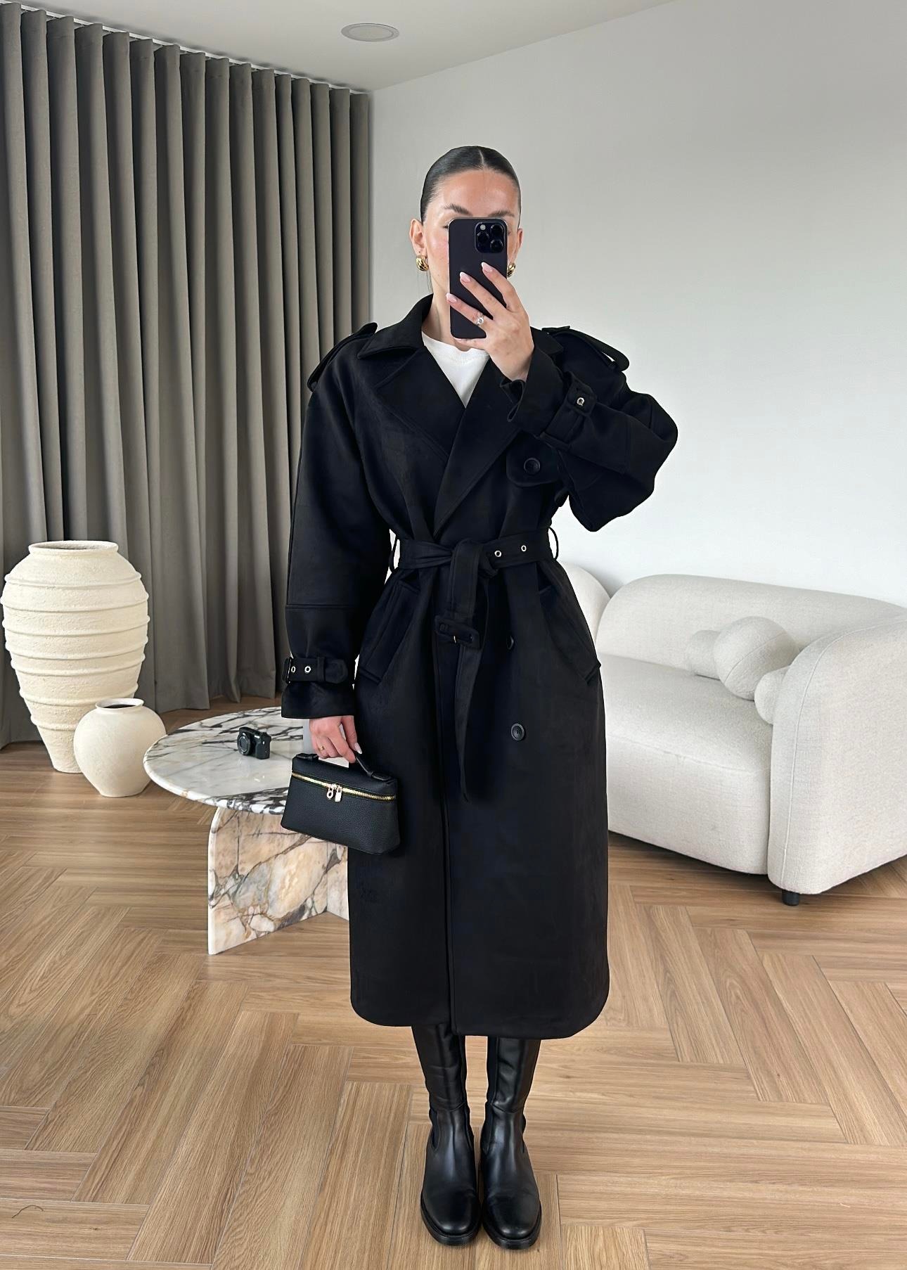 Vatkalı Süet Kaban SİYAH